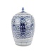 Tarro de Jengibre Chino Templo Porcelana Doble Felicidad Azul Blanca D22xAlto35cm