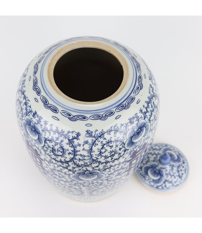 Chinese Ginger Jar Blue White Double Happiness Porcelain D22xH35cm