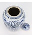Tarro de Jengibre Chino Templo Porcelana Doble Felicidad Azul Blanca D22xAlto35cm