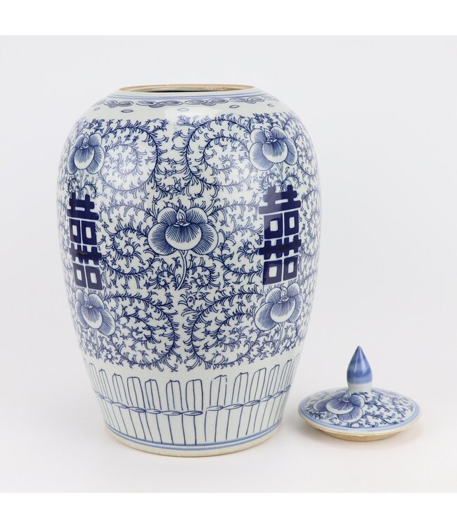 Chinese Gemberpot Blauw Wit Dubbele Blijdschap Porselein D22xH35cm