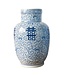 Fine Asianliving Chinese Vaas Blauw Wit Dubbele Blijdschap Porselein D28xH42cm
