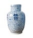 Fine Asianliving Jarrón Chino de Porcelana Doble Felicidad Azul Blanca D28xAlto42cm