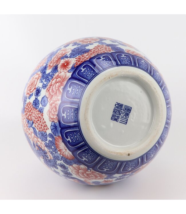 Jarrón Chino de Porcelana Dragón Azul Blanca Rojo D20xAlto40cm