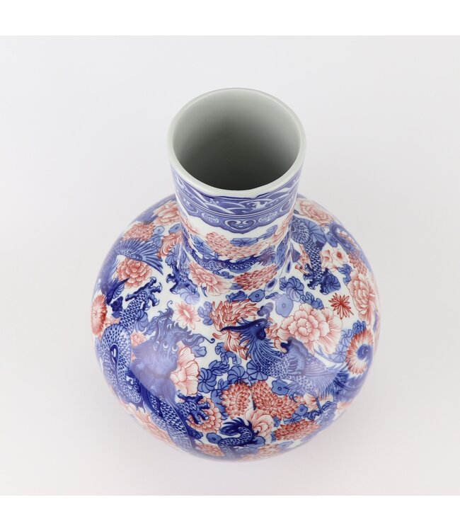 Chinese Vase Blue White Red Dragon Porcelain D20xH40cm