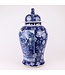 Chinesische Vase mit Deckel Blau Weiß Porzellan handbemalte Vögel D26xH50cm