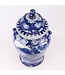 Chinesische Vase mit Deckel Blau Weiß Porzellan handbemalte Vögel D26xH50cm