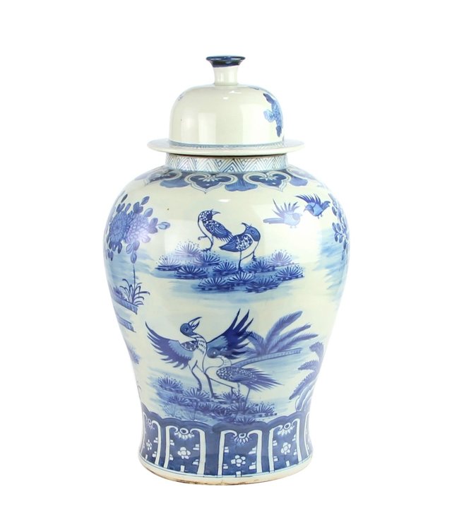 Chinese Ginger Jar Blue White Porcelain Handpainted Birds D30xH50cm