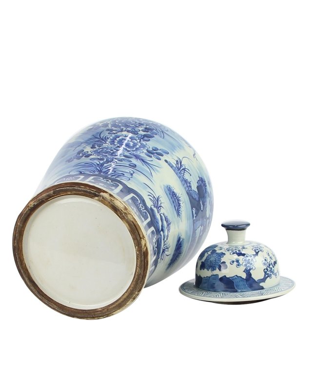 Chinesische Deckelvase Blau Weiß Porzellan handbemalte Vögel D30xH50cm
