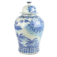 Pot à Gingembre Chinois Bleu Blanc Porcelaine Oiseaux Peints à la Main D30xH50cm