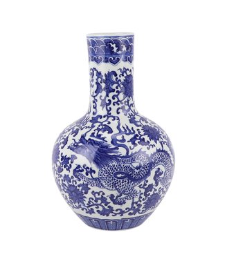 Fine Asianliving Chinese Vaas Blauw Wit Porselein Draak D22xH34cm