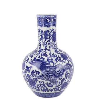 Fine Asianliving Chinese Vase Blue White Porcelain Dragon D22xH34cm