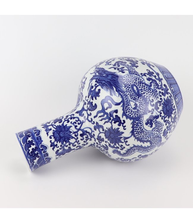 Vaso Cinese Drago Porcellana Blu Bianco D22xH34cm