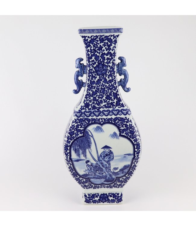 Chinesische Vase Blau Weiß Porzellan Landschaft D15xH45cm