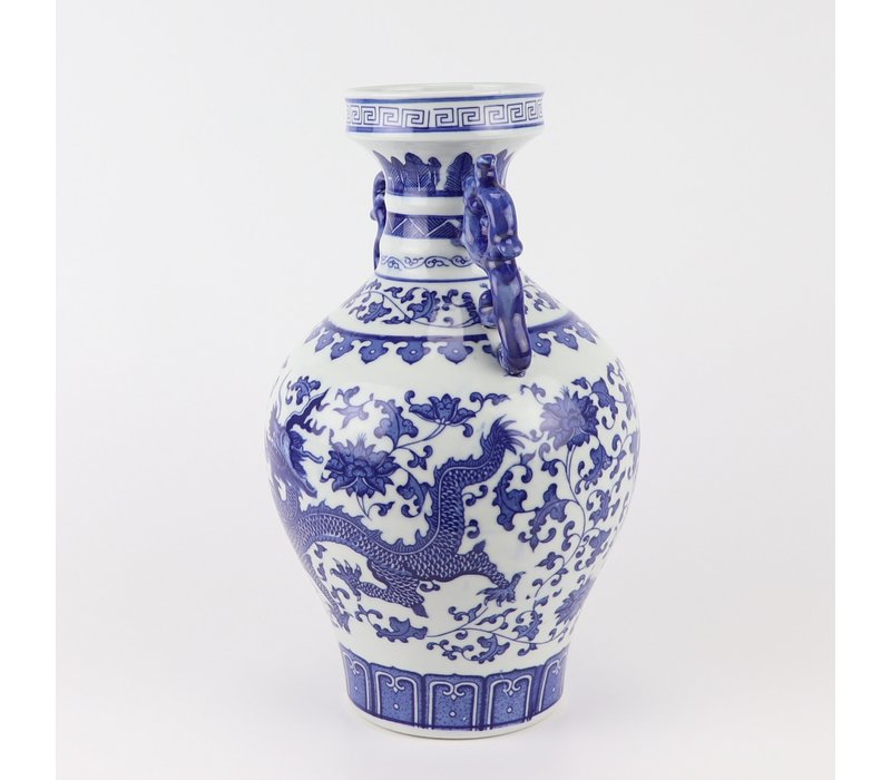 Chinesische Vase Blau Weiß Porzellan Drache D18xH33cm