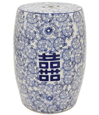 Fine Asianliving PREORDER WEEK 20 Ceramic Garden Stool Blue White Double Happiness D33xH45cm