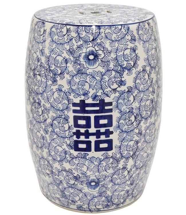 Tabouret Céramique Bleu Blanc Chinois Double Bonheur D33xH45cm