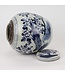 Tarro de Jengibre Chino Templo Porcelana Aves Azul Blanca D25xAlto25cm