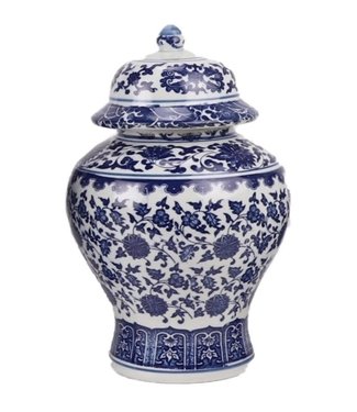 Fine Asianliving Chinesische Vase mit Deckel Porzellan Lotus Blau Weiß D13xH22cm