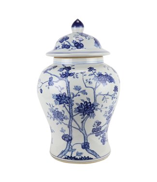 Fine Asianliving Chinesische Vase mit Deckel Blau Weiß Porzellan Blüten D29xH48cm
