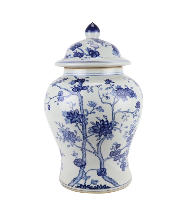 Chinese Ginger Jar Blue White Porcelain Blossoms D29xH48cm