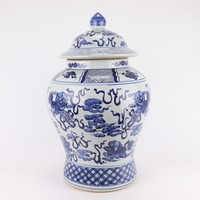 Tarro de Jengibre Chino Templo Porcelana Qilin Azul Blanca D40xAlto64cm