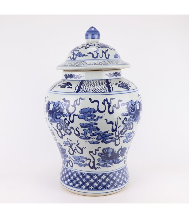Tarro de Jengibre Chino Templo Porcelana Qilin Azul Blanca D40xAlto64cm