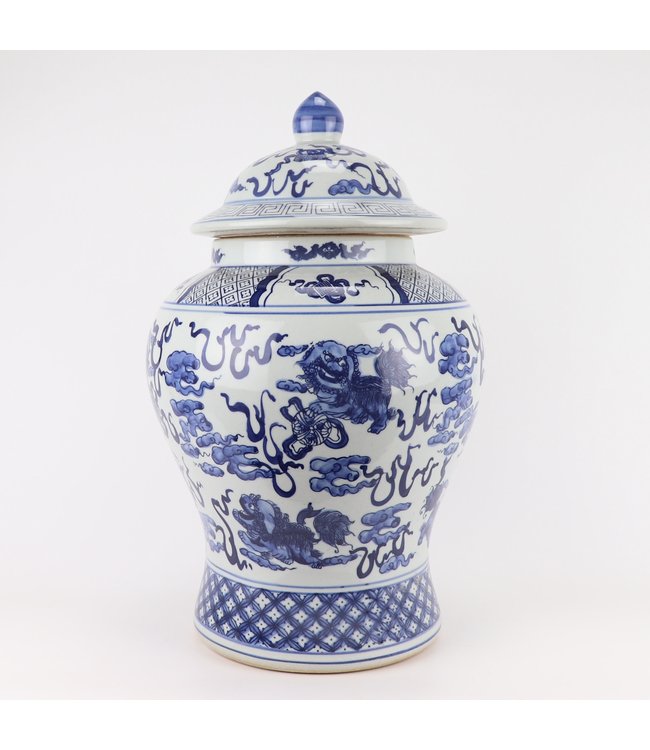 Pot à Gingembre Chinois Bleu Blanc Porcelaine Peint À La Main Qilun D40xH64cm