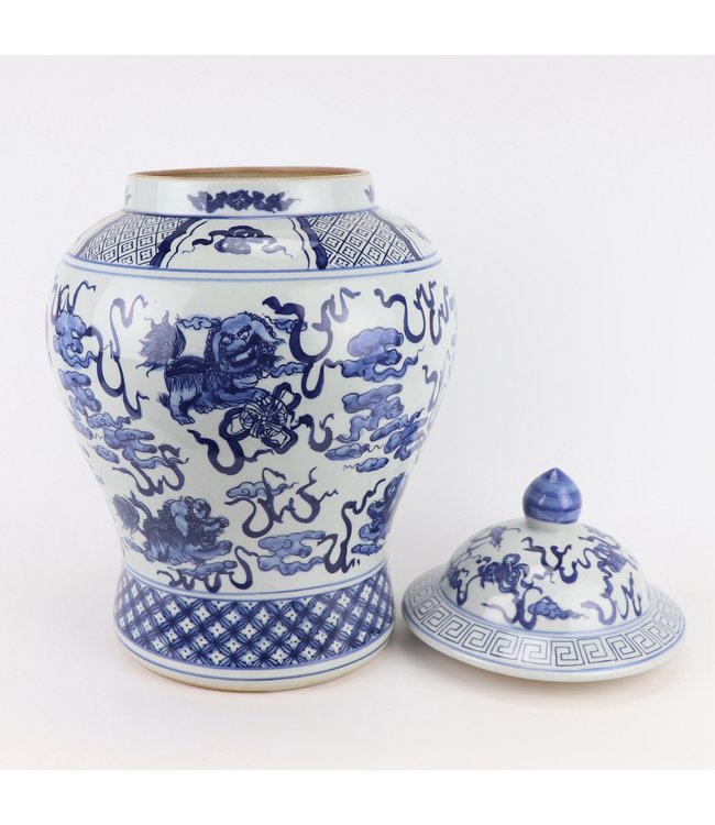Pot à Gingembre Chinois Bleu Blanc Porcelaine Peint À La Main Qilun D40xH64cm
