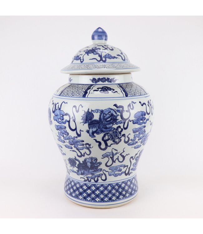 Chinese Ginger Jar Blue White Porcelain Handpainted Qilun D40xH64cm