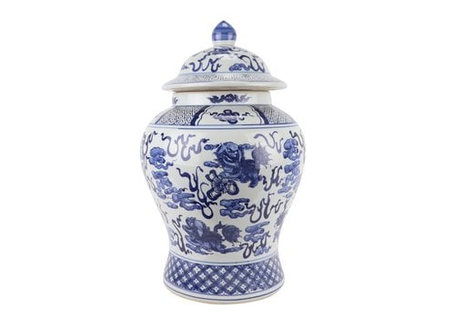 Fine Asianliving Pot à Gingembre Chinois Bleu Blanc Porcelaine Peint À La Main Qilun D33xH53cm
