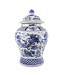 Tarro de Jengibre Chino Templo Porcelana Qilin Azul Blanca D33xAlto53cm