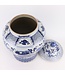 Tarro de Jengibre Chino Templo Porcelana Qilin Azul Blanca D33xAlto53cm