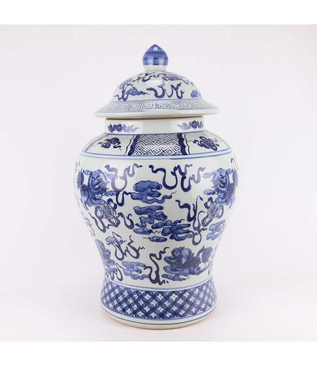 Ginger Jar Cinese Blu Porcellana Bianca Dipinta a Mano Qilin D33xH53cm