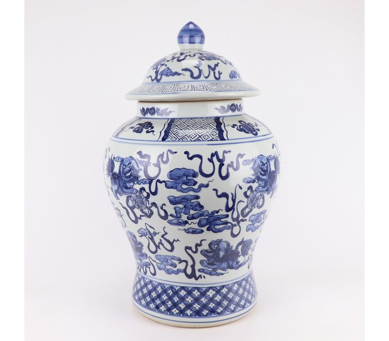 Pot à Gingembre Chinois Bleu Blanc Porcelaine Peint À La Main Qilun D33xH53cm