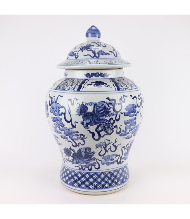 Chinesische Vase mit Deckel Blau Weiß Porzellan Handbemalt Qilun D33xH53cm