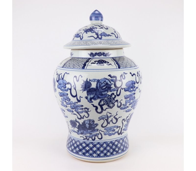 Pot à Gingembre Chinois Bleu Blanc Porcelaine Peint À La Main Qilun D33xH53cm