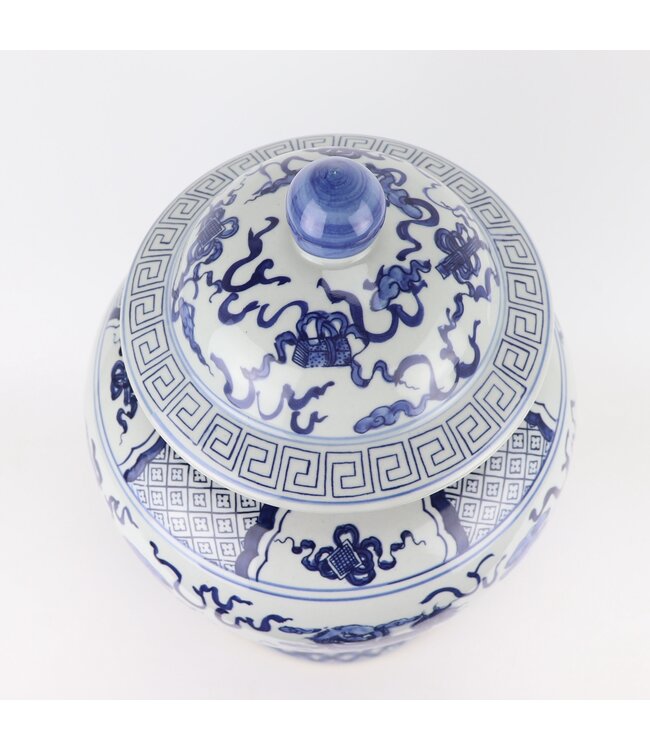Pot à Gingembre Chinois Bleu Blanc Porcelaine Peint À La Main Qilun D33xH53cm