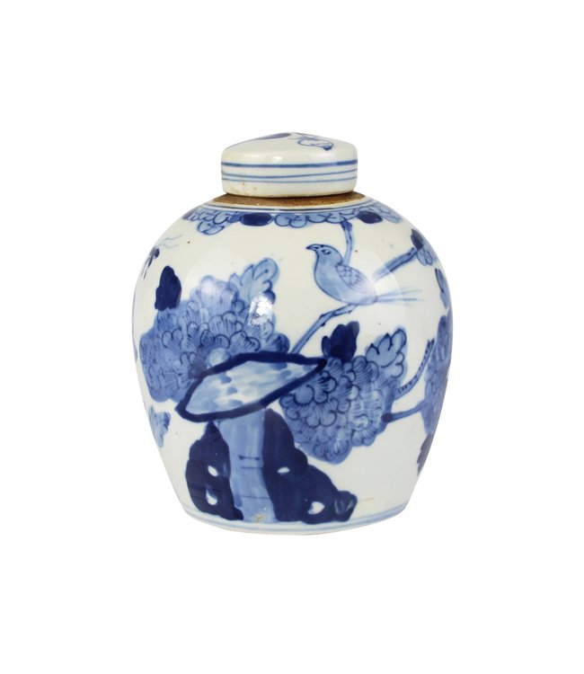 Chinese Ginger Jar Blue White Porcelain Birds D14xH17cm