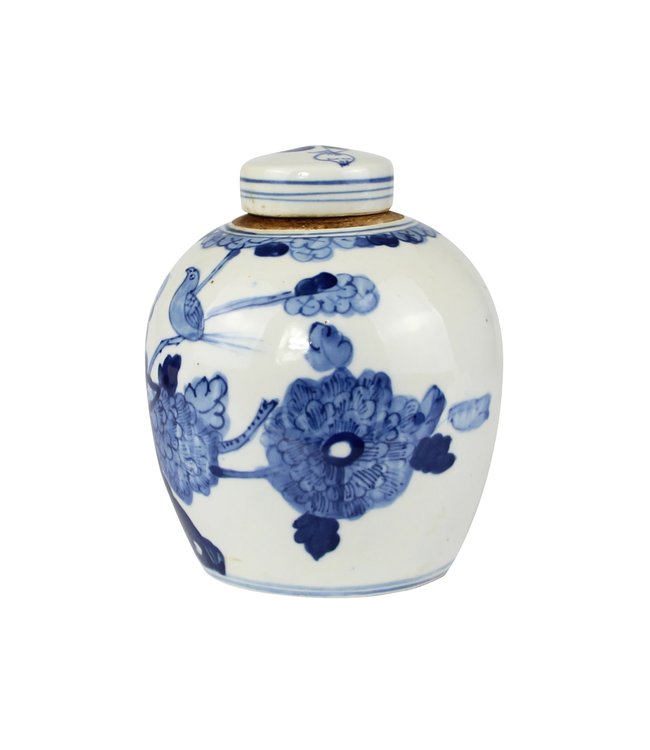 Pot à Gingembre Chinois Bleu Blanc Porcelaine Oiseaux D14xH17cm