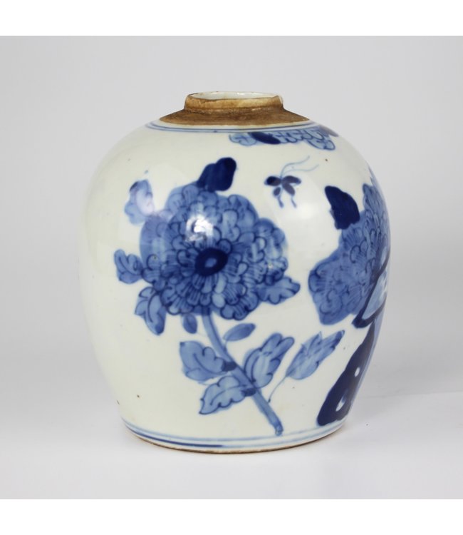 Chinesische Deckelvase Blau Weiß Porzellan Vögel D14xH17cm