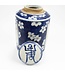 Tarro de Jengibre Chino Templo Porcelana Longevidad Azul Blanca D12xAlto18cm