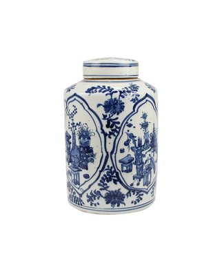 Fine Asianliving Ginger Jar Cinese Ceramica di Porcellana Blu Bianca D19xH29cm