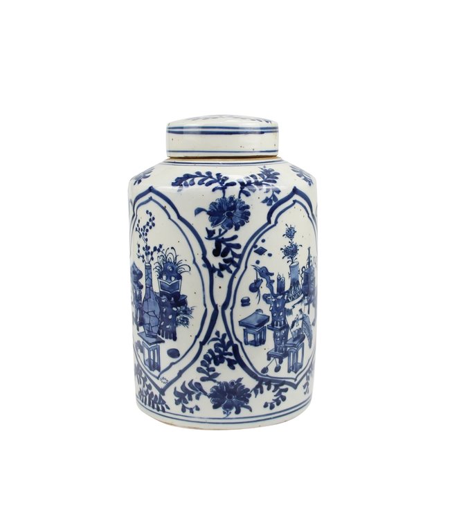 Chinesische Deckelvase Blau Weiß Porzellan Keramik D19xH29cm