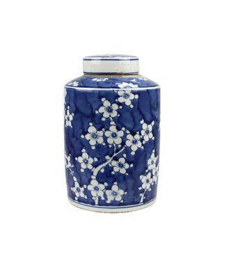 Fine Asianliving Chinesische Deckelvase Blau Weiß Porzellan Blüten D19xH29cm