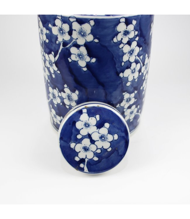 Chinesische Deckelvase Blau Weiß Porzellan Blüten D19xH29cm