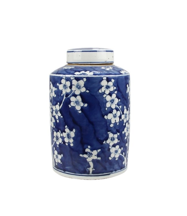 Tarro de Jengibre Chino Templo Porcelana Flores Azul Blanca D19xAlto29cm