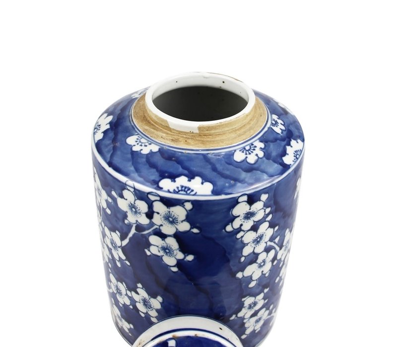 Chinesische Deckelvase Blau Weiß Porzellan Blüten D19xH29cm
