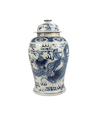 Fine Asianliving Ginger Jar Cinese Porcellana Blu Bianco Dipinto a Mano Dragon Phoenix D27xH47cm