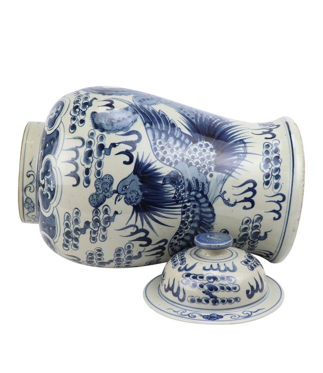 Tarro de Jengibre Chino Templo Porcelana Dragón Fénix Pintado a Mano D27xAlto47cm