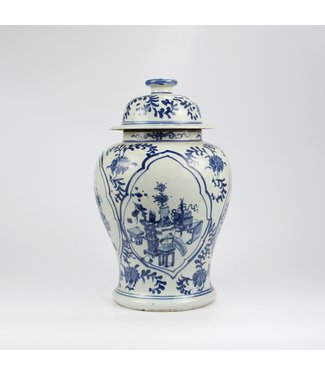 Fine Asianliving Ginger Jar Cinese Blu Porcellana Bianca Ceramica Dipinta a Mano D26xH40cm